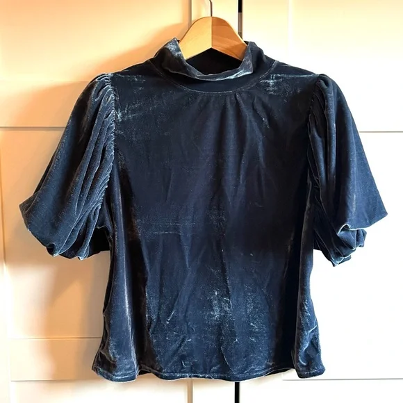 Free People Claudia Velvet Puff Sleeve Blouse - Picture 2 of 15